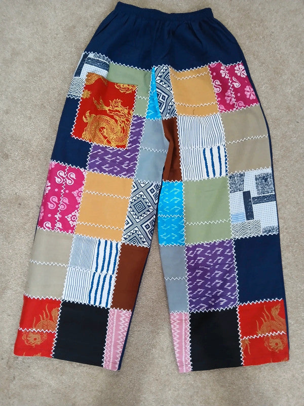 Cotton Navy Blue Multicolour Harem Pants Unique Random Patchwork Hippie Trousers