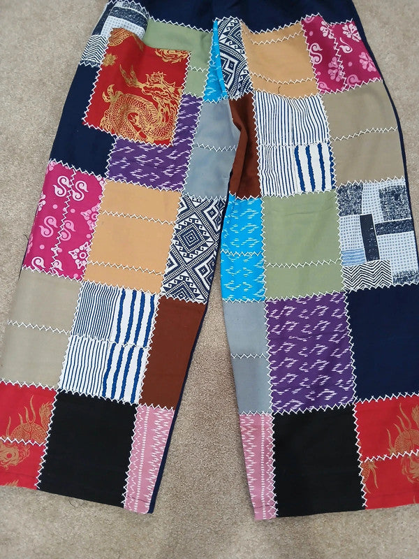 Cotton Navy Blue Multicolour Harem Pants Unique Random Patchwork Hippie Trousers