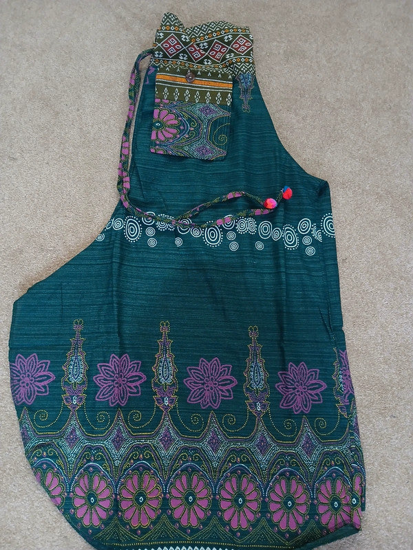 Dark Green Bohemian Flower Print Wide Leg Palazzo Harem Pants Hippie Trousers