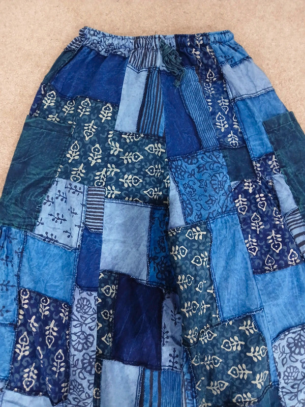 Handmade Blue Bohemian Random Floral Patchwork Hippie Harem Pants Trousers