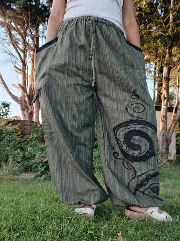 Khaki Cotton Poofy Hippie Harem Pants Ali Baba Joggers Baggy Boho Indie Trousers