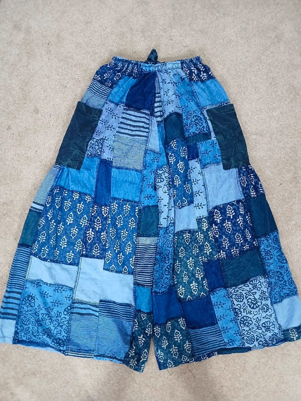 Handmade Blue Bohemian Random Floral Patchwork Hippie Harem Pants Trousers