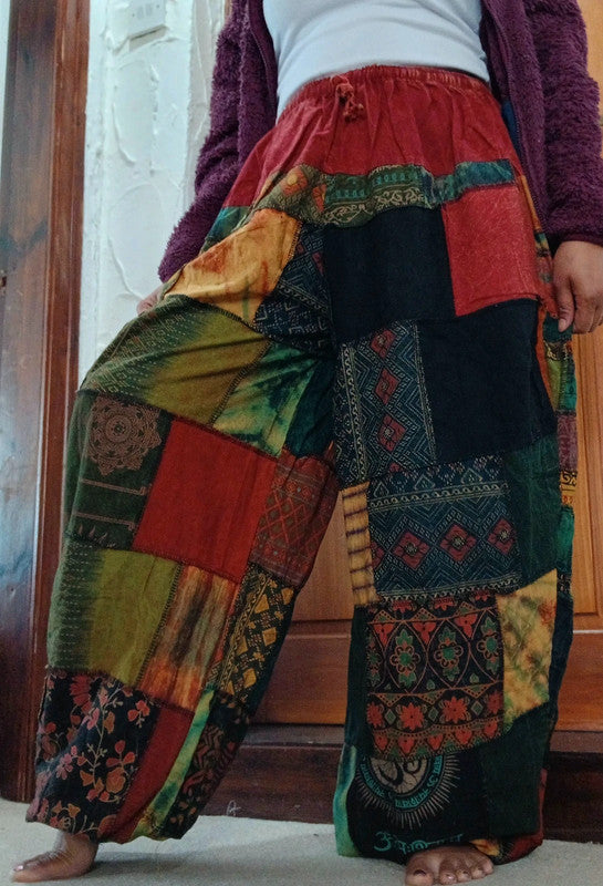Multicolour Cotton Harem Pants Random Patchwork Womens or Mens Hippie Trousers