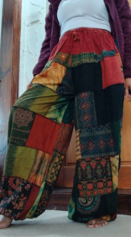 Multicolour Cotton Harem Pants Random Patchwork Womens or Mens Hippie Trousers
