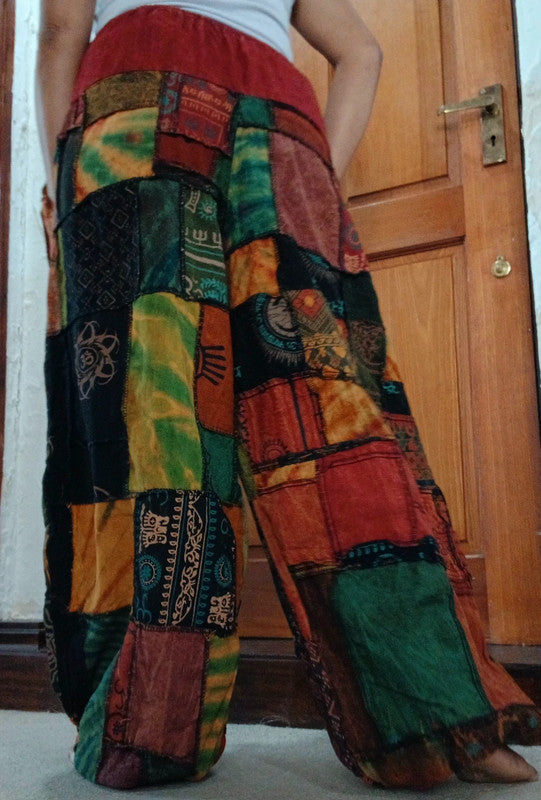 Multicolour Cotton Harem Pants Random Patchwork Womens or Mens Hippie Trousers