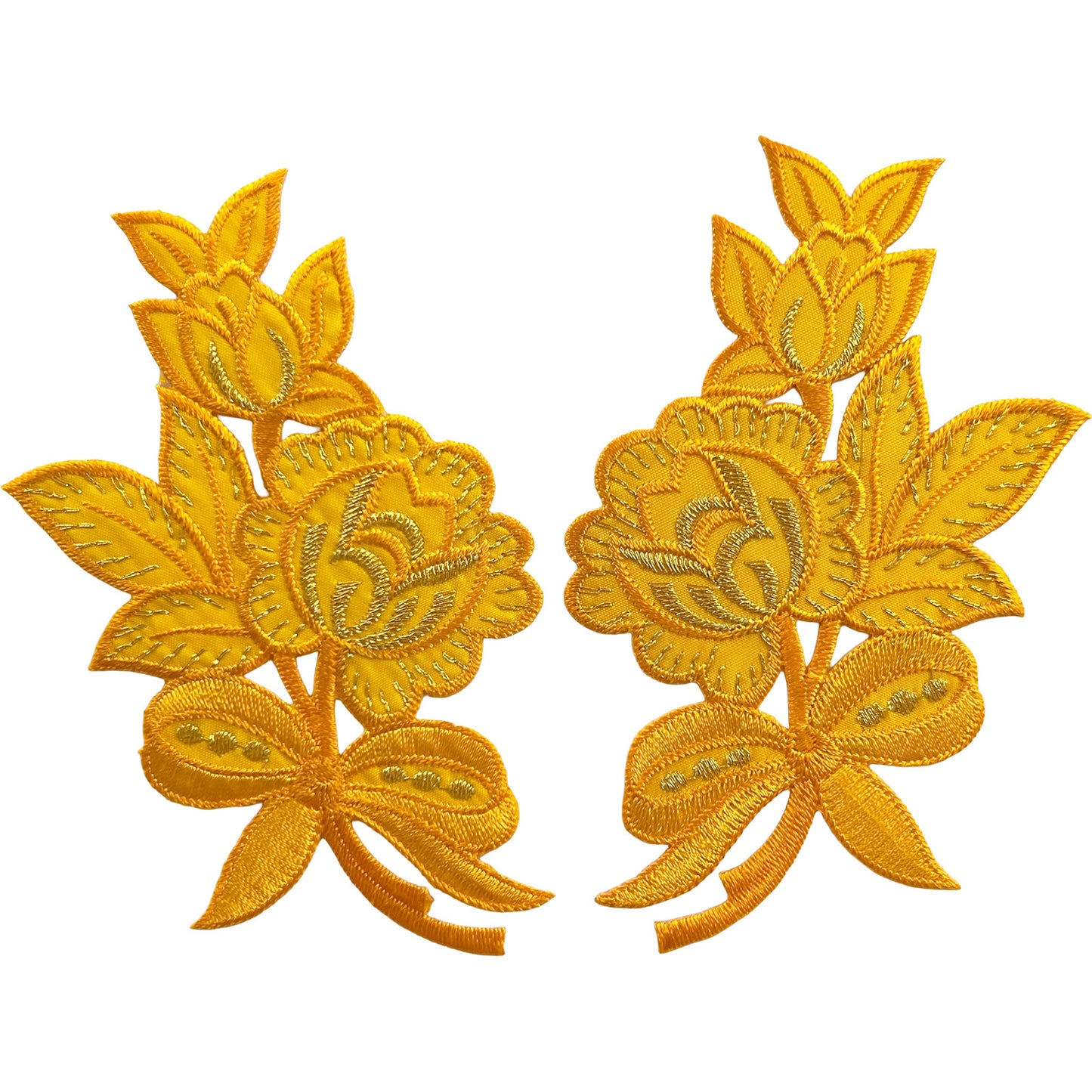 Pair of Yellow Orange Flower Patches Iron Sew On Clothes Bag Flowers Patch Badge
