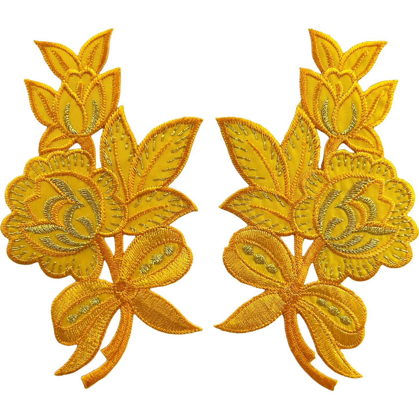Pair of Yellow Orange Flower Patches Iron Sew On Clothes Bag Flowers Patch Badge