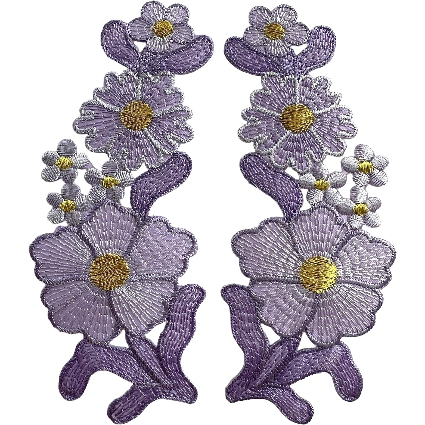 Pair of Purple Lavender Flower Patches Iron Sew On Jeans Bag Flowers Patch Badge