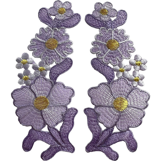 Pair of Purple Lavender Flower Patches Iron Sew On Jeans Bag Flowers Patch Badge