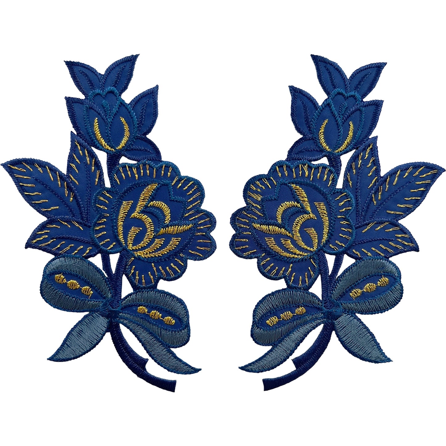 Pair of Navy Blue Flower Patches Iron Sew On Clothes Crafts Flowers Patch Badge