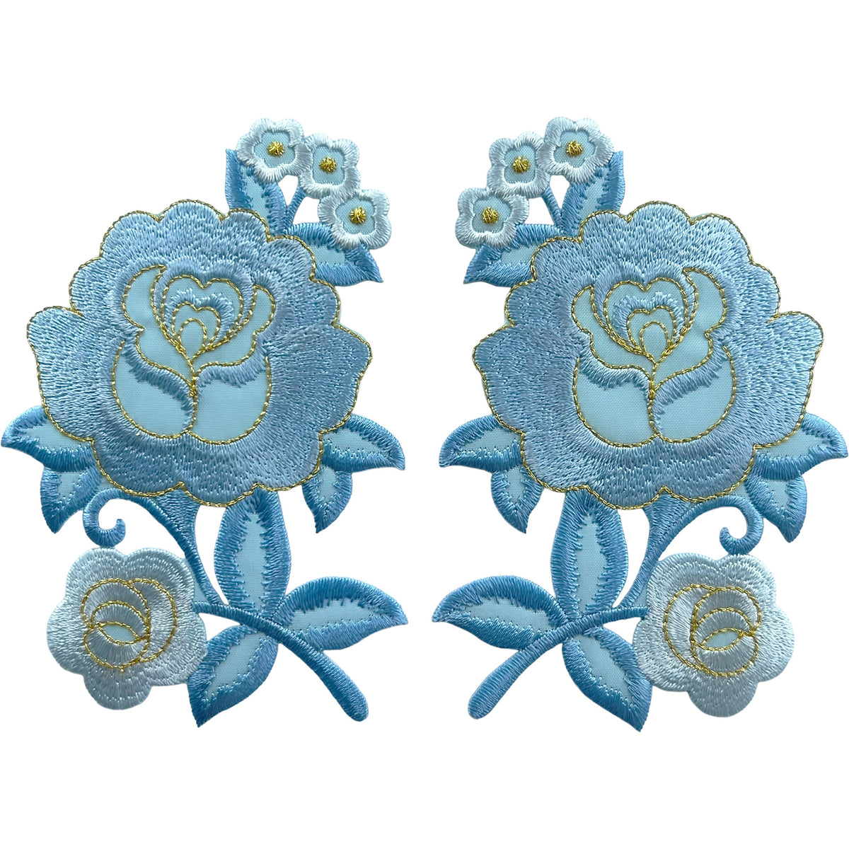 Pair of Blue Flower Patches Iron Sew On Dress T Shirt Skirt Flowers Patch Badge