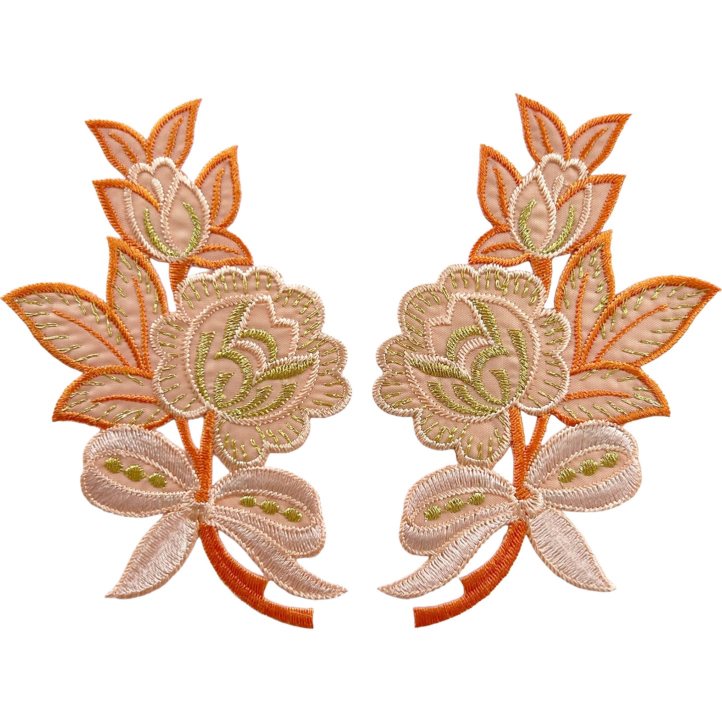 Pair of Peach Flower Patches Iron Sew On Clothes Crafts Bag Flowers Patch Badge