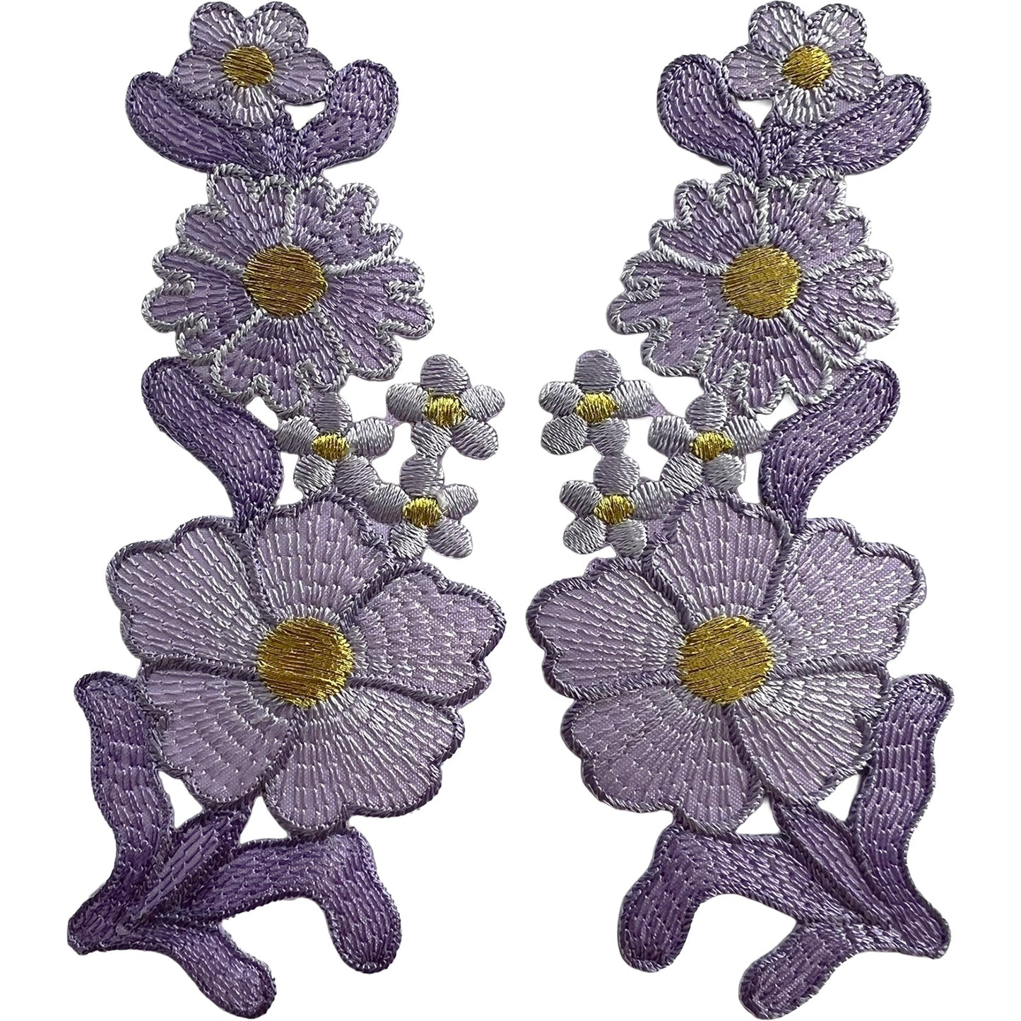 Pair of Purple Lavender Flower Patches Iron Sew On Jeans Bag Flowers Patch Badge