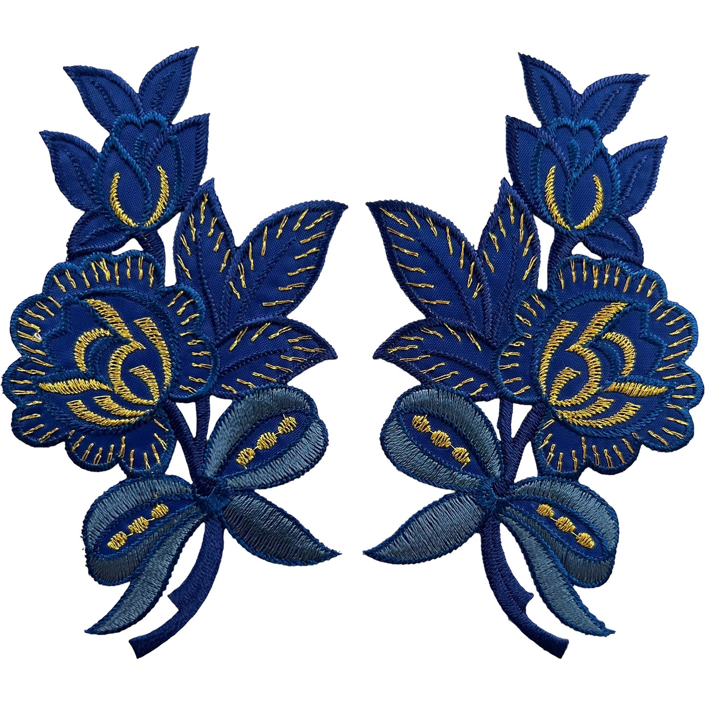 Pair of Navy Blue Flower Patches Iron Sew On Clothes Crafts Flowers Patch Badge