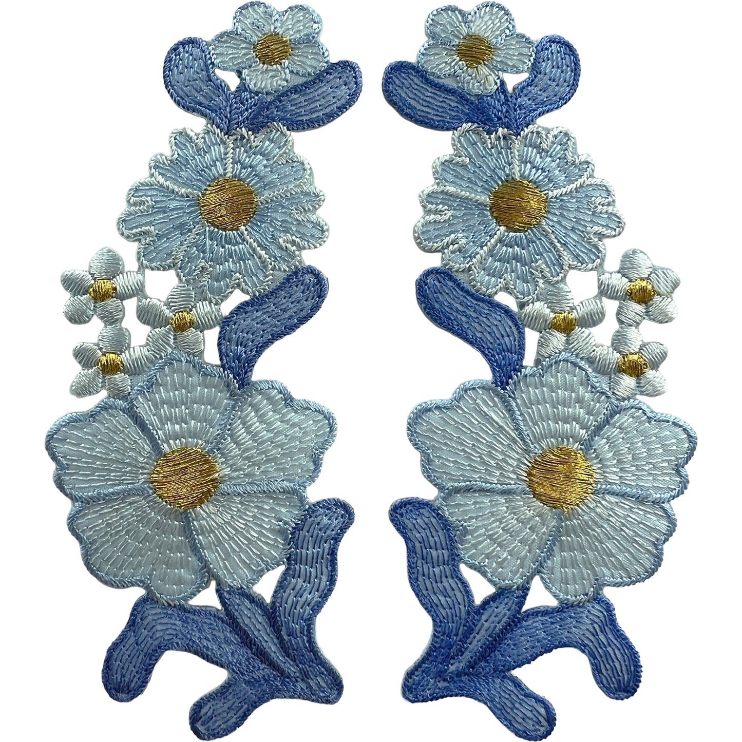 Pair of Blue Flower Patches Iron Sew On Dress Skirt Trousers Flowers Patch Badge