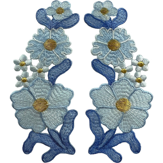 Pair of Blue Flower Patches Iron Sew On Dress Skirt Trousers Flowers Patch Badge