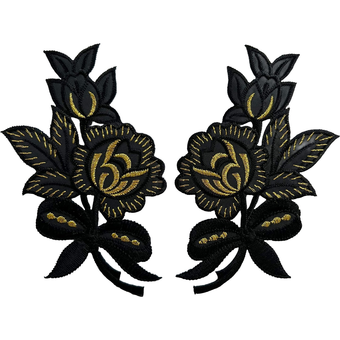 Pair of Black Flower Patches Iron Sew On Clothes Crafts Bag Flowers Patch Badge