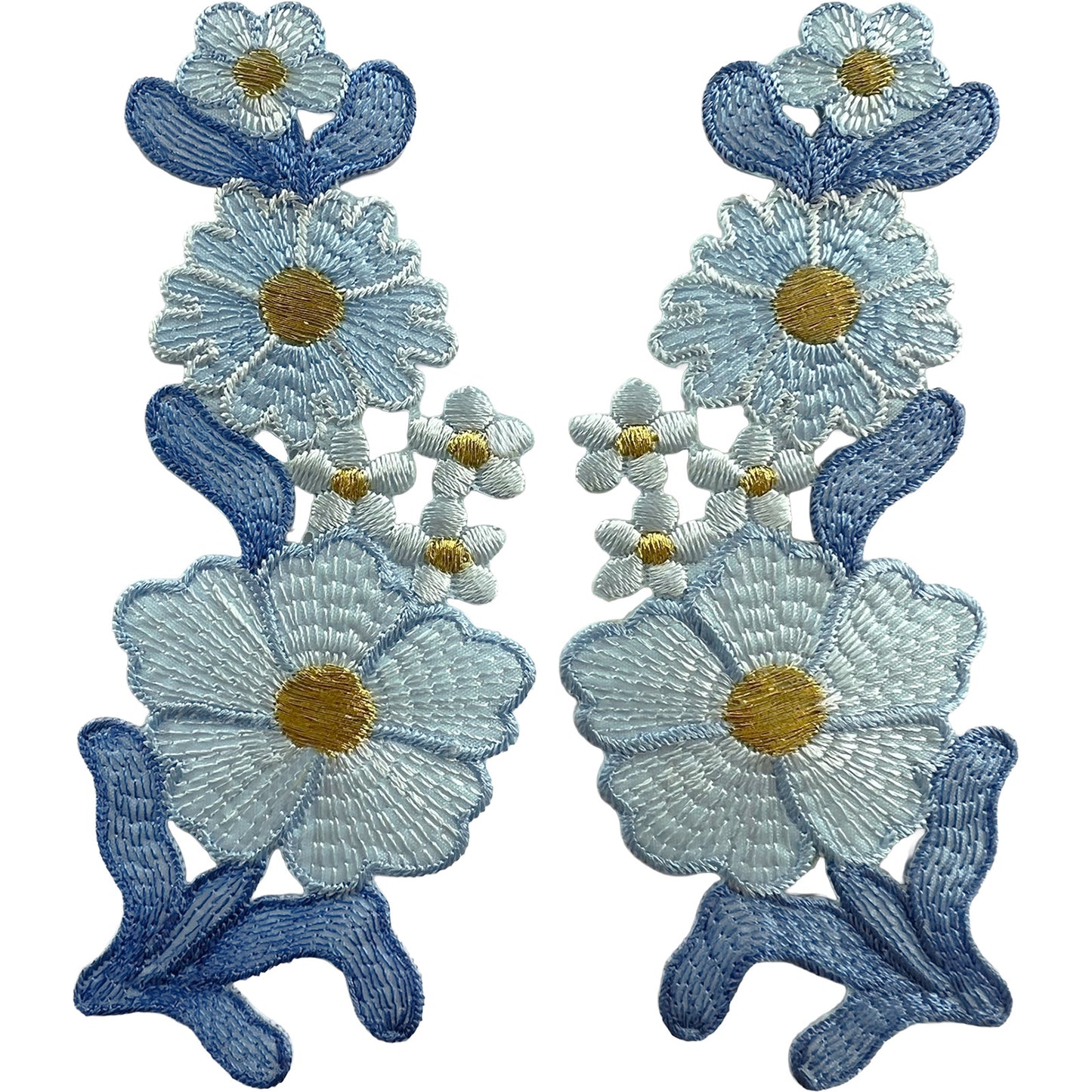 Pair of Blue Flower Patches Iron Sew On Dress Skirt Trousers Flowers Patch Badge