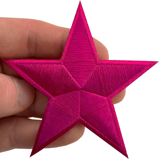 Bright Pink Star Patch Iron Sew On T Shirt Hoodie Clothes Bag Embroidered Badge