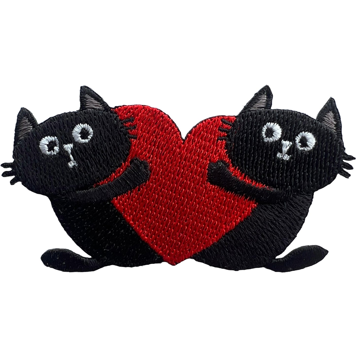Lucky Black Cats Red Love Heart Patch Iron Sew On Clothes Bag Embroidered Badge