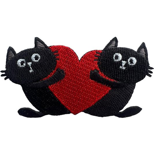 Lucky Black Cats Red Love Heart Patch Iron Sew On Clothes Bag Embroidered Badge