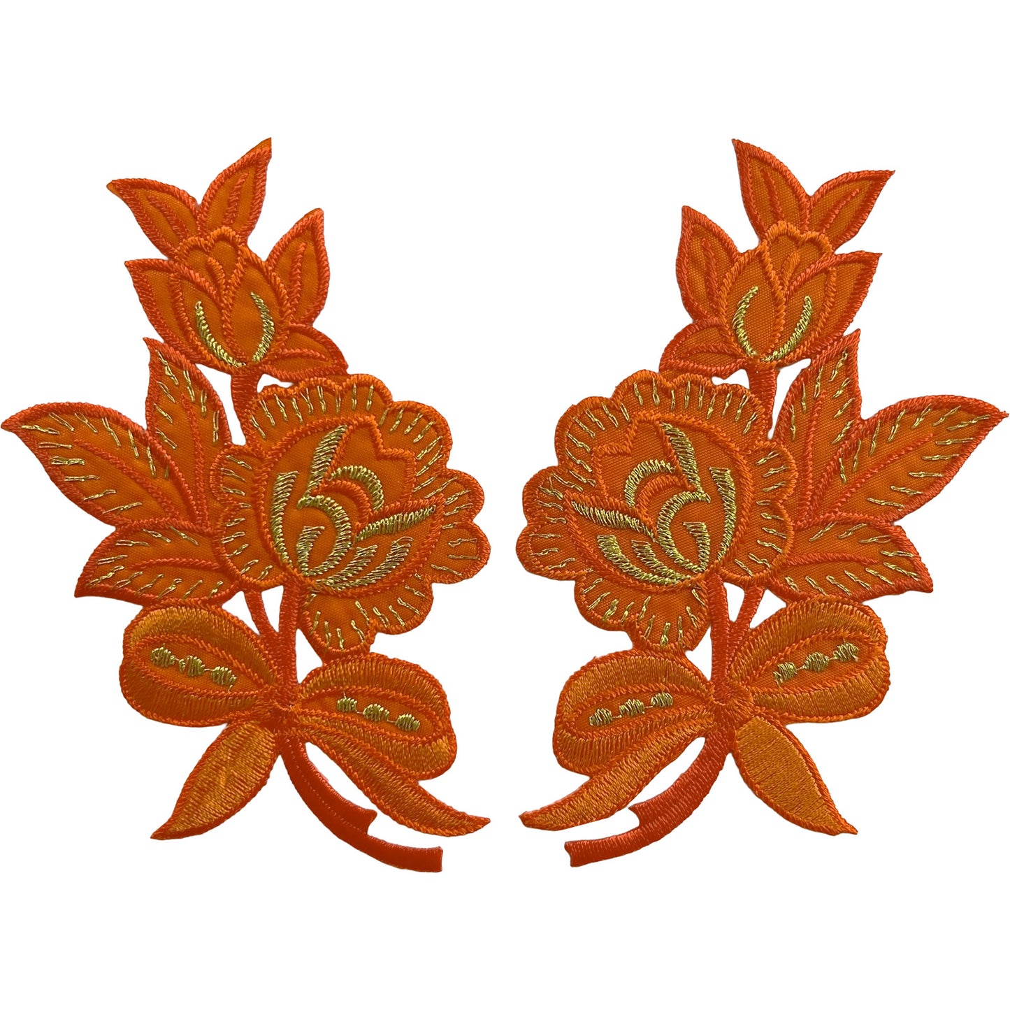 Pair of Orange Flower Patches Iron Sew On Clothes Crafts Bag Flowers Patch Badge