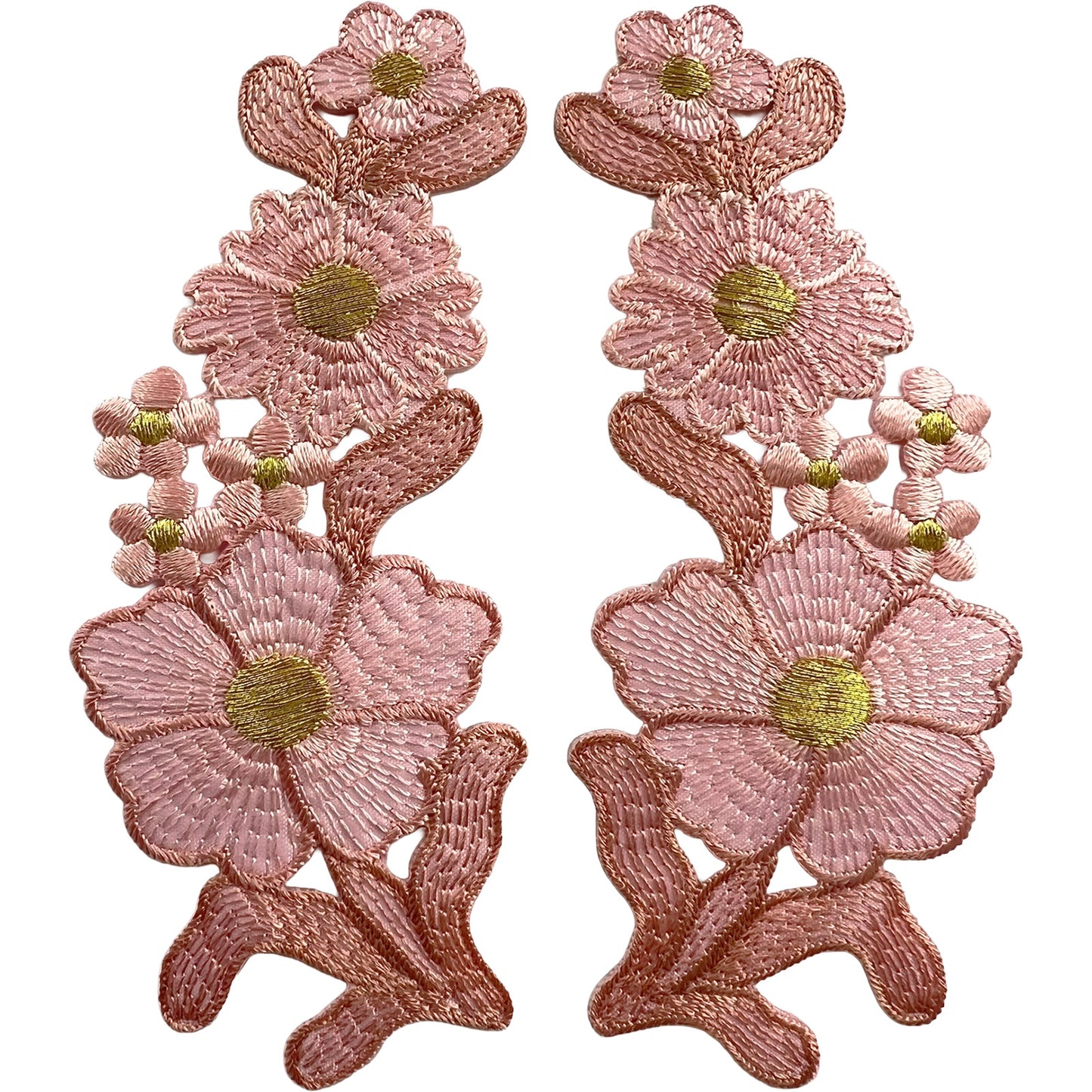 Pair of Pink Flower Patches Iron Sew On Dress Skirt Trousers Flowers Patch Badge