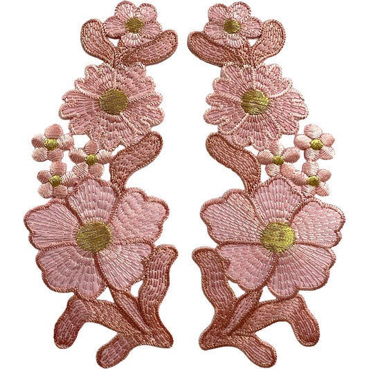 Pair of Pink Flower Patches Iron Sew On Dress Skirt Trousers Flowers Patch Badge