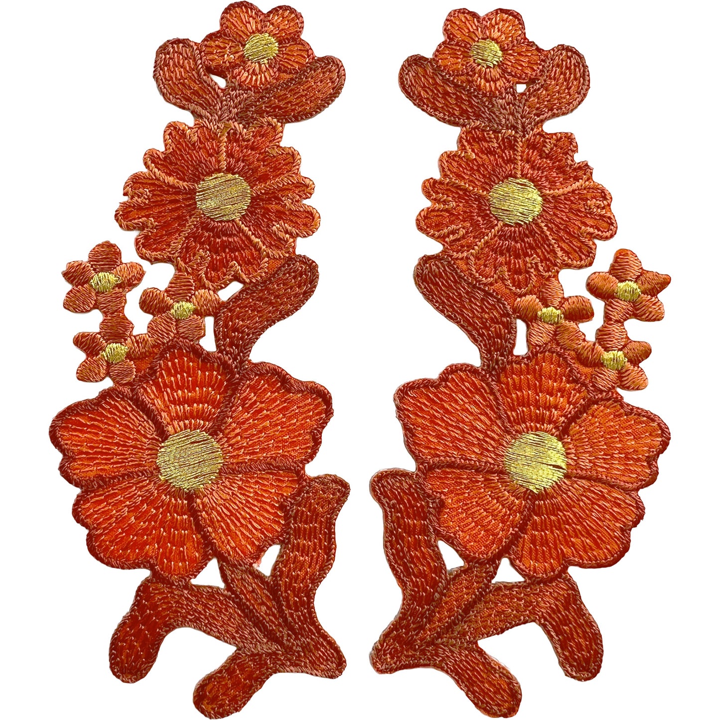 Pair of Orange Flower Patches Iron Sew On Denim Jeans Jacket Flowers Patch Badge