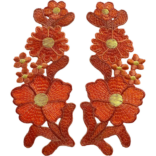 Pair of Orange Flower Patches Iron Sew On Denim Jeans Jacket Flowers Patch Badge