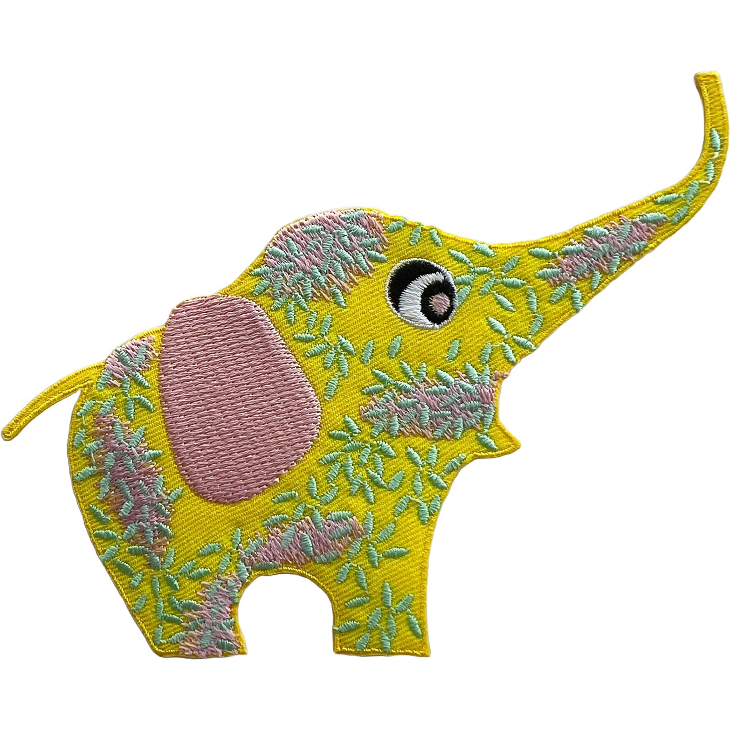 Elephant Patch Yellow Pink Embroidered Badge Iron Sew On T Shirt Dress Jeans Bag