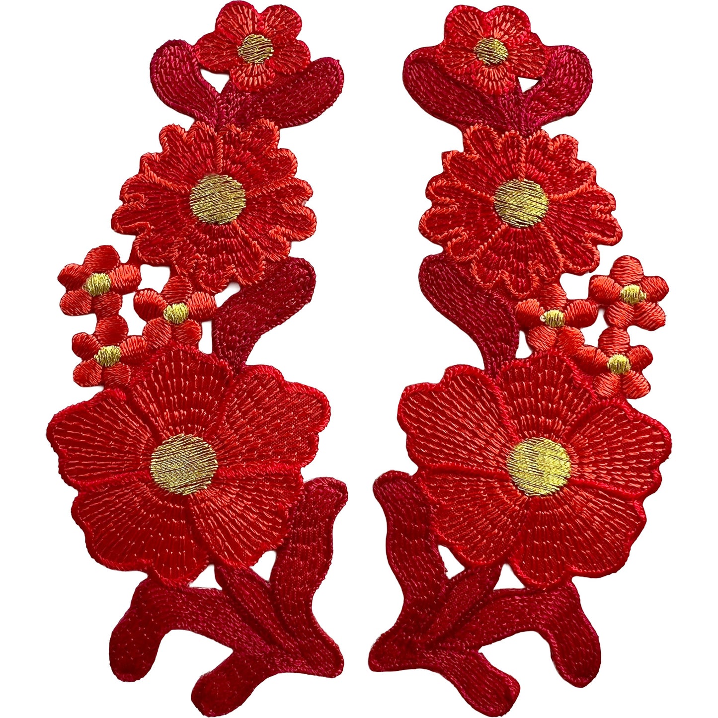 Pair of Red Flower Patches Iron On Sew On Denim Jeans Jacket Flowers Patch Badge
