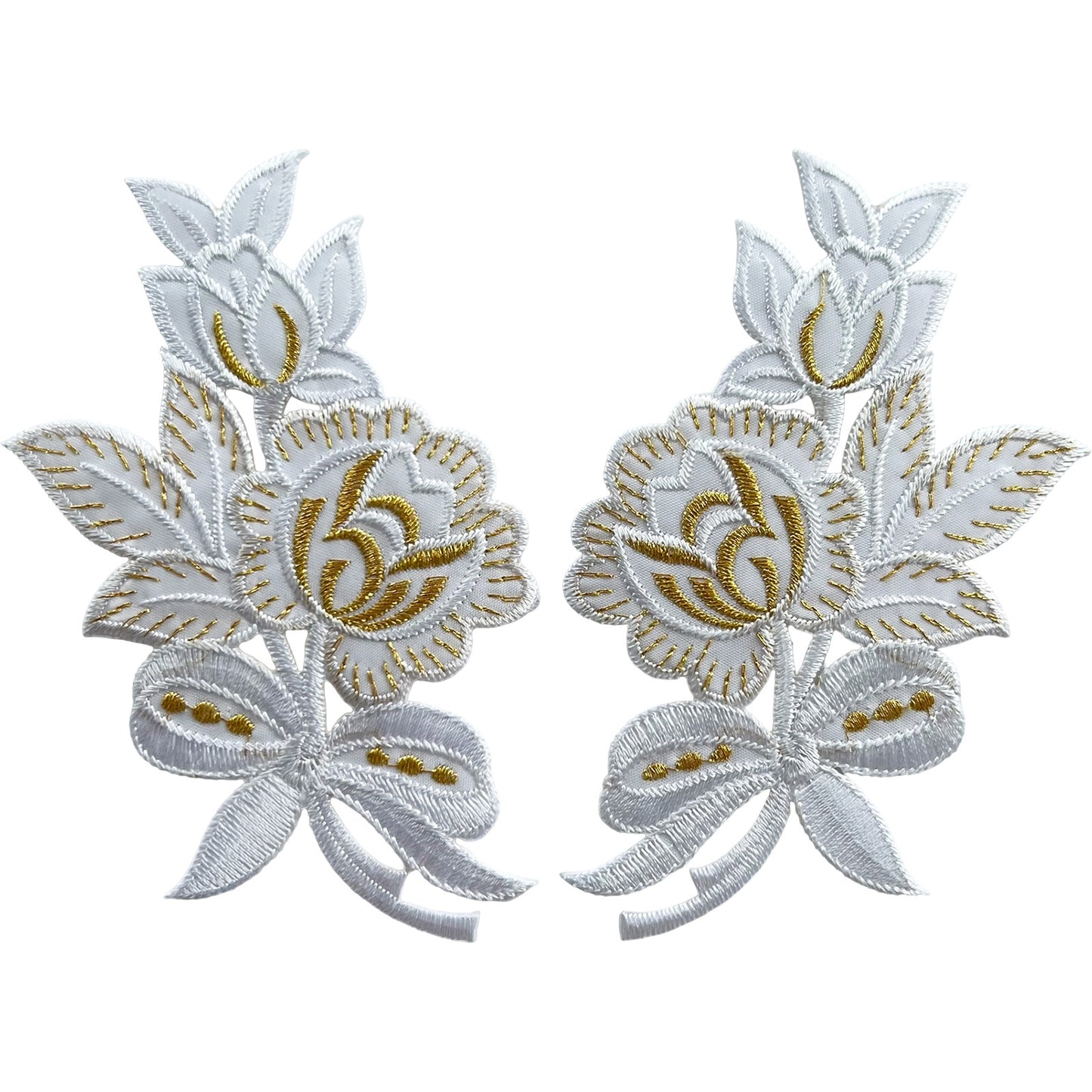 Pair of White Flower Patches Iron Sew On Clothes Crafts Bag Flowers Patch Badge