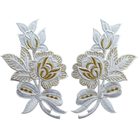 Pair of White Flower Patches Iron Sew On Clothes Crafts Bag Flowers Patch Badge
