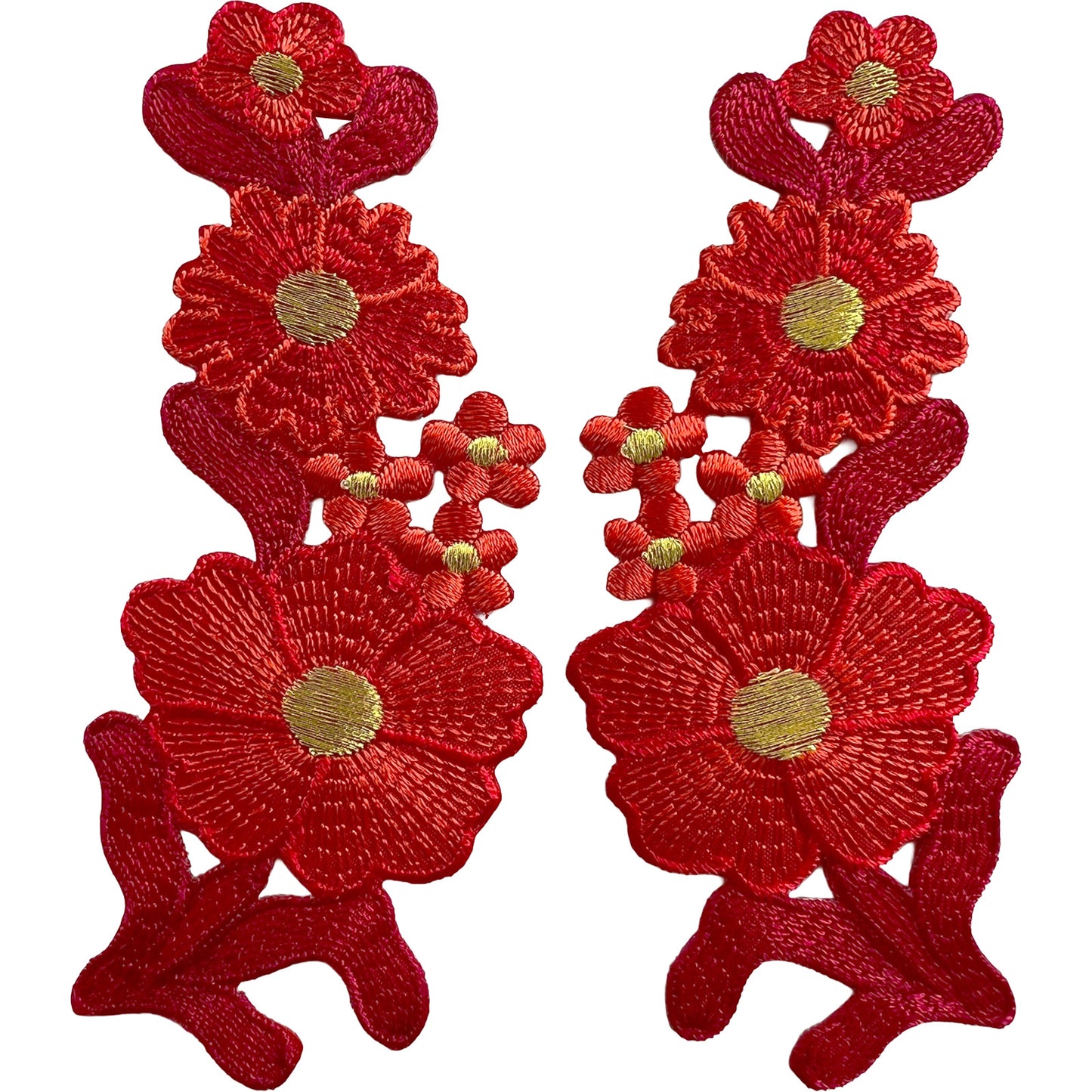 Pair of Red Flower Patches Iron On Sew On Denim Jeans Jacket Flowers Patch Badge