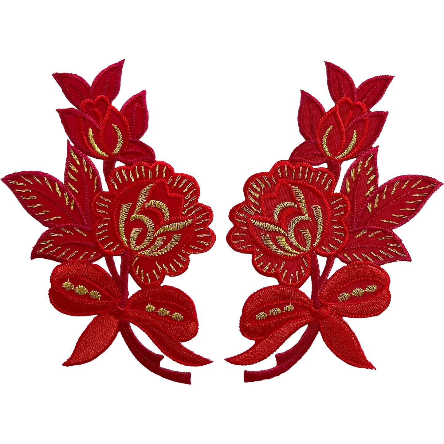 Pair of Red Flower Patches Iron On Sew On Denim Jeans Crafts Flowers Patch Badge