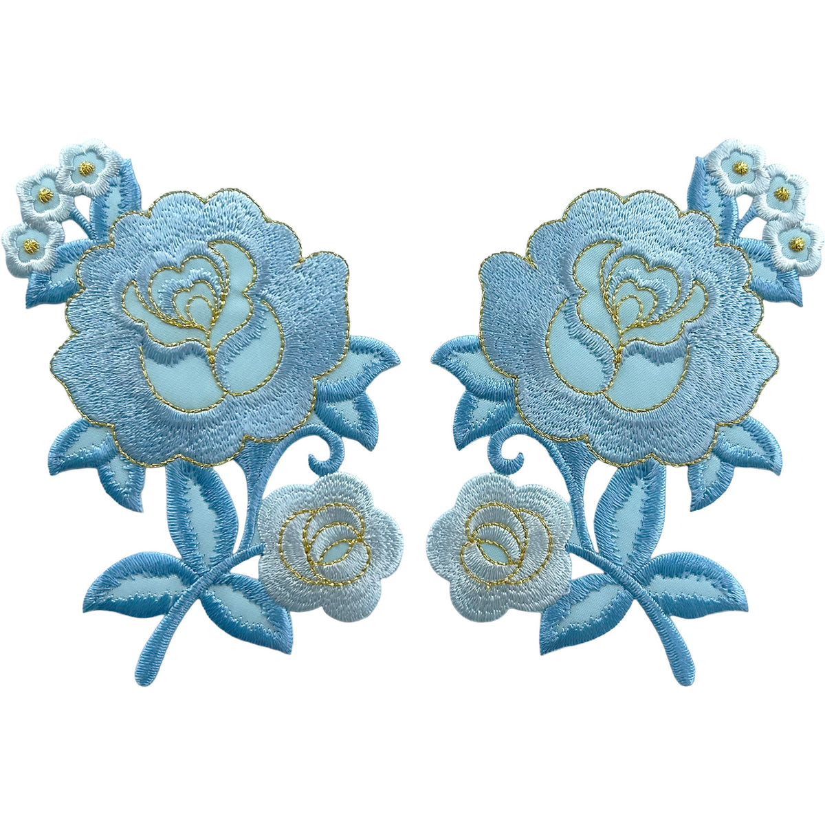 Pair of Blue Flower Patches Iron Sew On Dress T Shirt Skirt Flowers Patch Badge