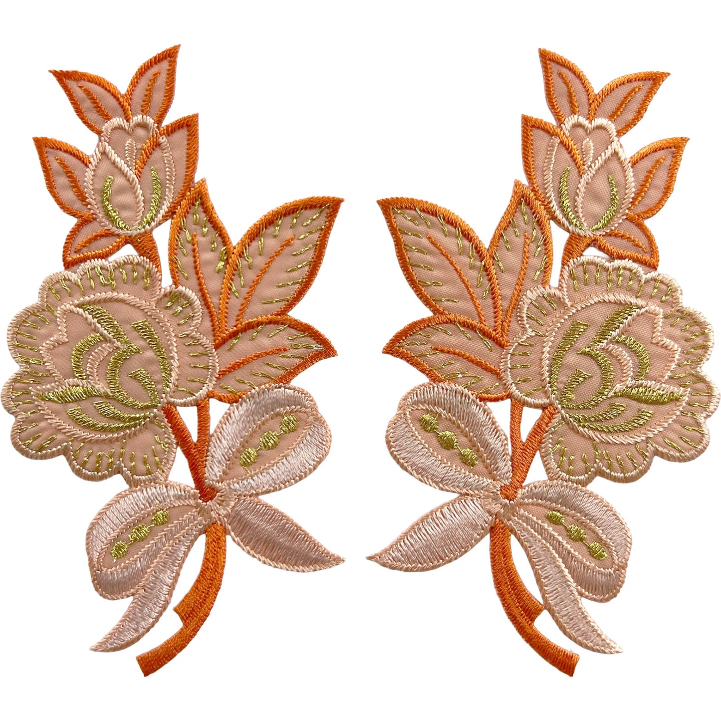 Pair of Peach Flower Patches Iron Sew On Clothes Crafts Bag Flowers Patch Badge