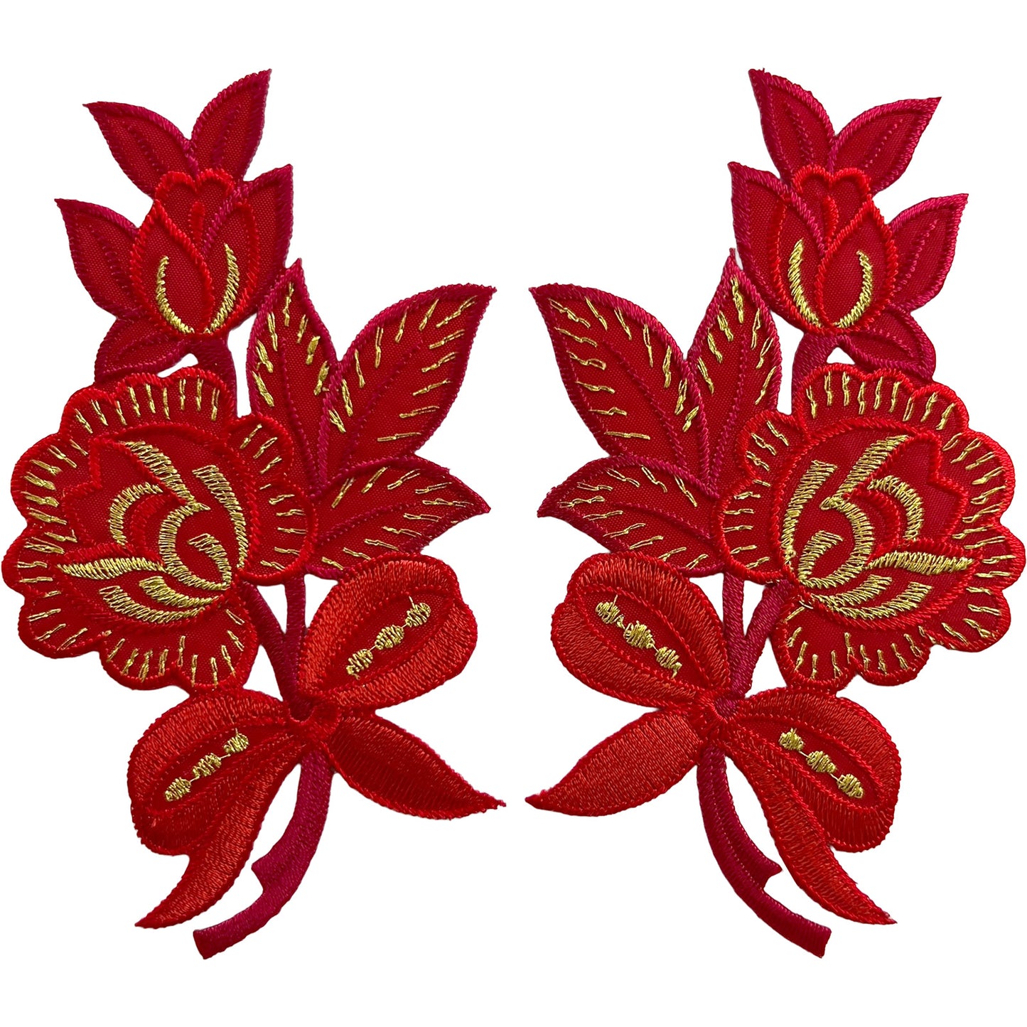 Pair of Red Flower Patches Iron On Sew On Denim Jeans Crafts Flowers Patch Badge