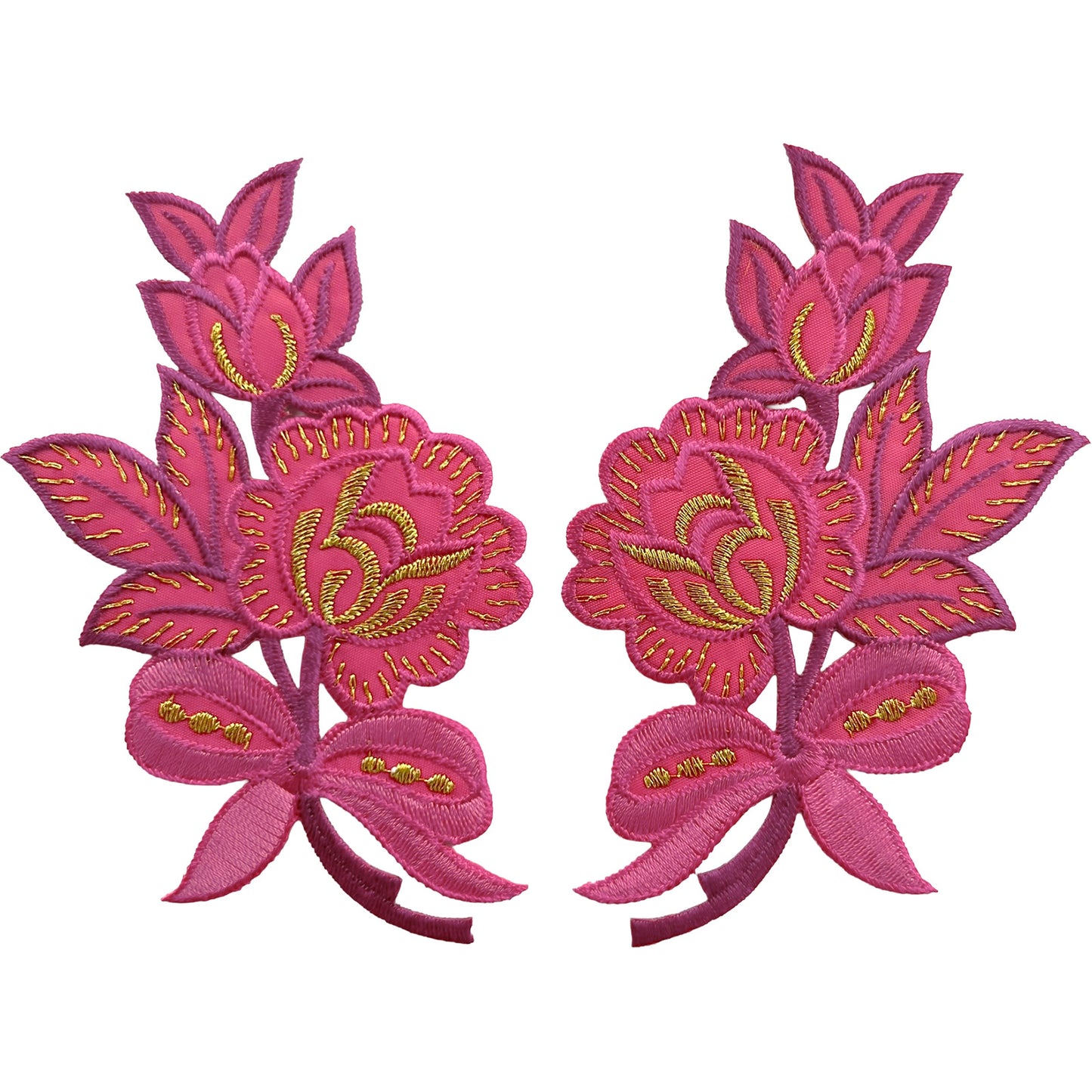 Pair of Pink Flower Patches Iron Sew On Clothes Crafts Bag Flowers Patch Badge