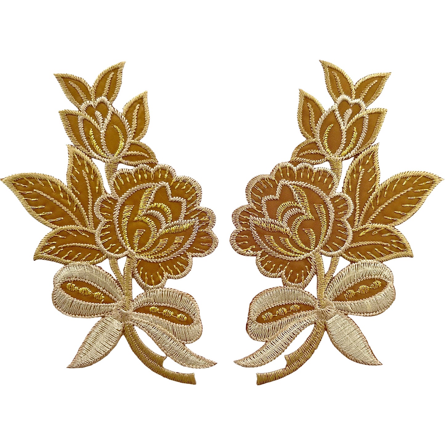 Pair of Beige Brown Flower Patches Iron Sew On Clothes Bag Flowers Patch Badge