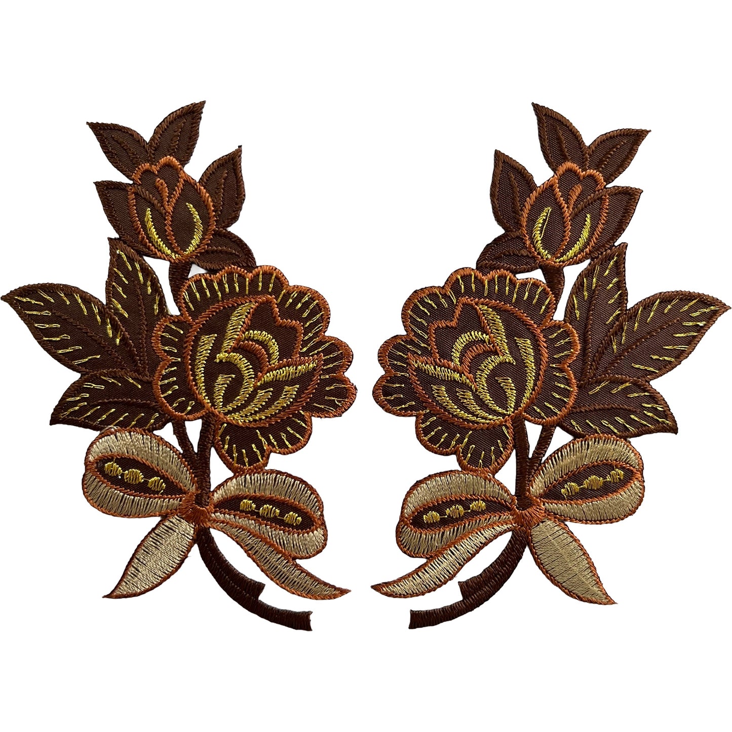 Pair of Brown Flower Patches Iron Sew On Clothes Jeans Bag Flowers Patch Badge