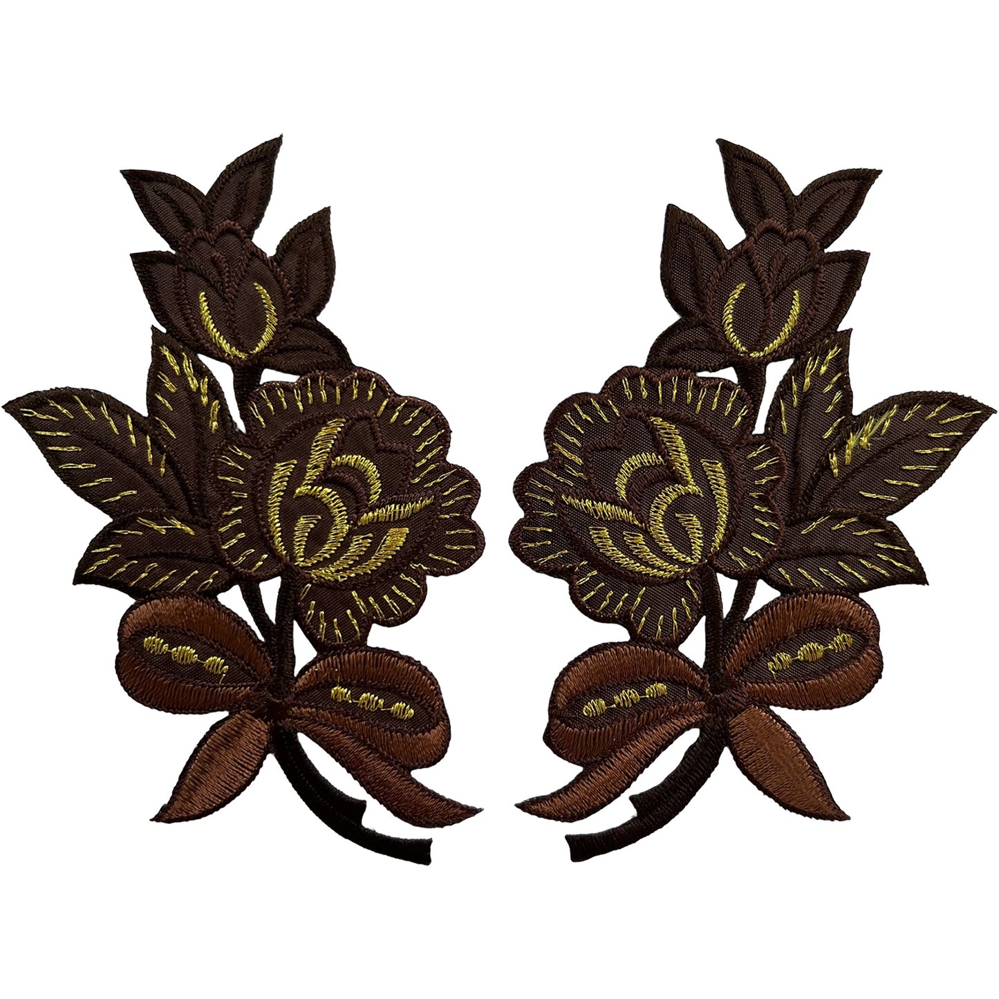 Pair of Brown Flower Patches Iron Sew On Clothes Crafts Bag Flowers Patch Badge