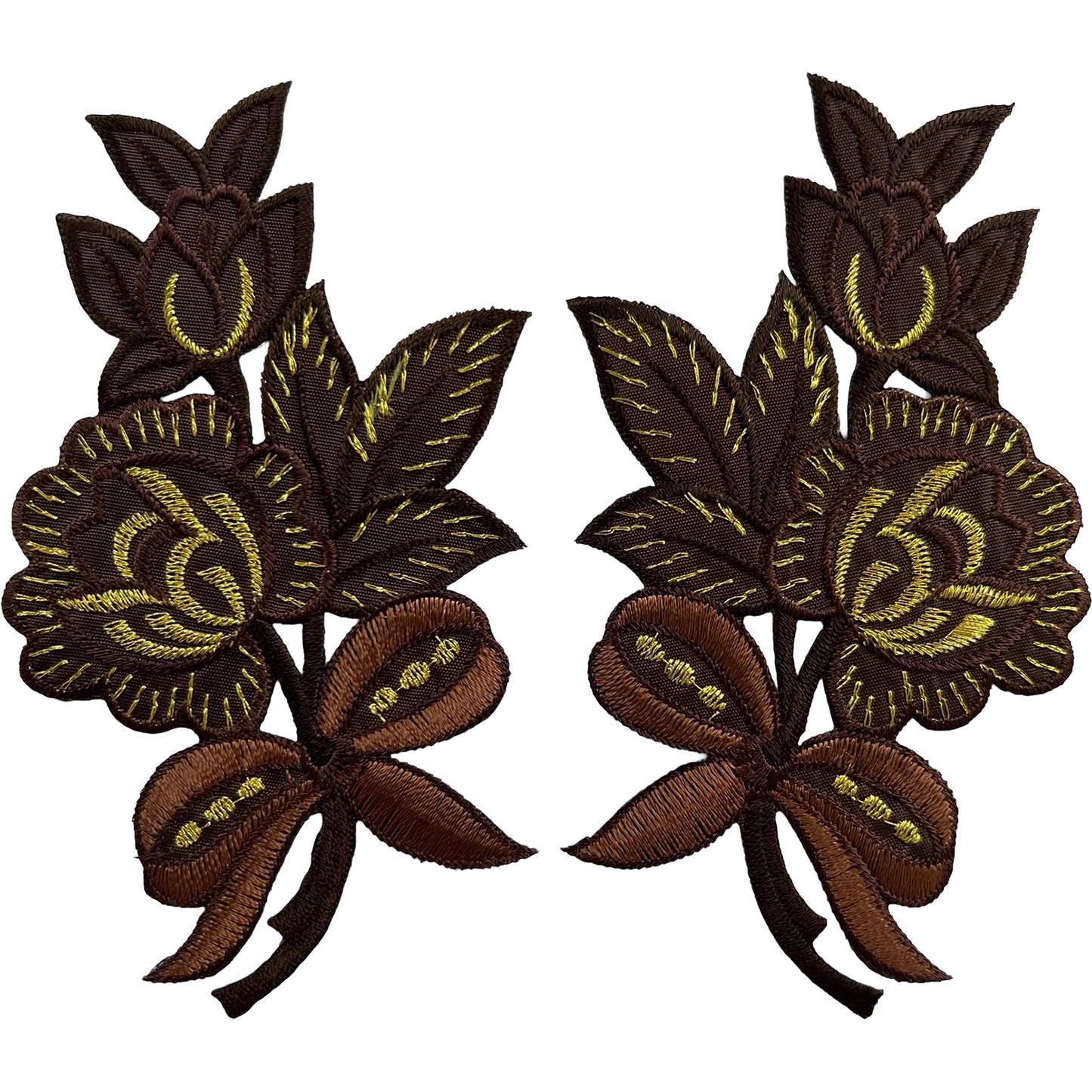 Pair of Brown Flower Patches Iron Sew On Clothes Crafts Bag Flowers Patch Badge