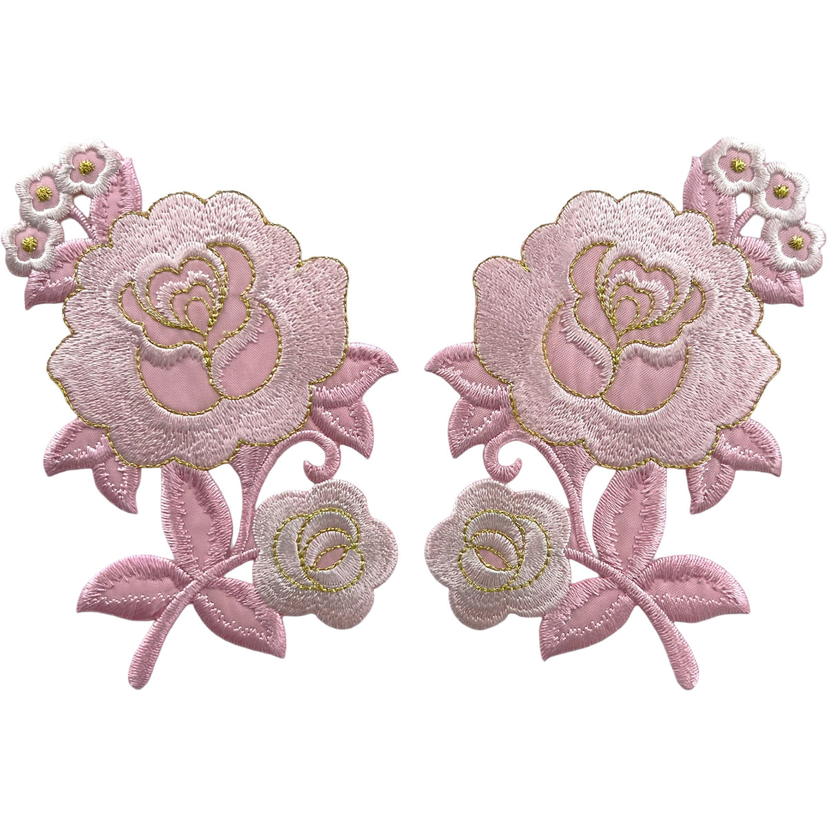 Pair of Pink Flower Patches Iron Sew On Dress T Shirt Skirt Flowers Patch Badge
