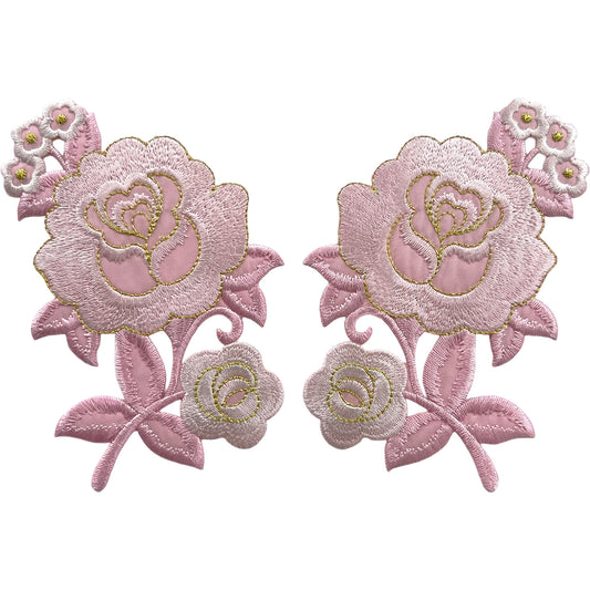 Pair of Pink Flower Patches Iron Sew On Dress T Shirt Skirt Flowers Patch Badge
