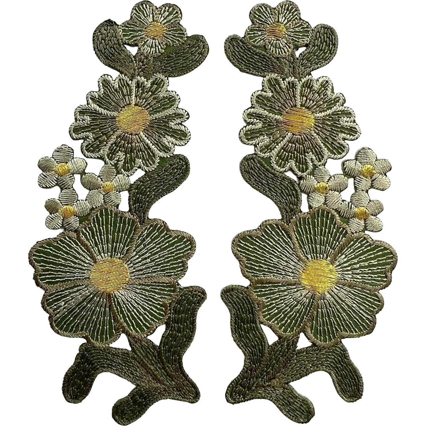 Pair of Green Flower Patches Iron Sew On Denim Jeans Jacket Flowers Patch Badge