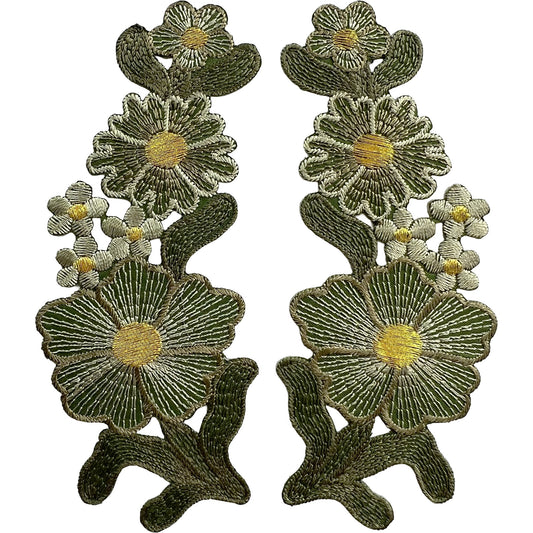 Pair of Green Flower Patches Iron Sew On Denim Jeans Jacket Flowers Patch Badge