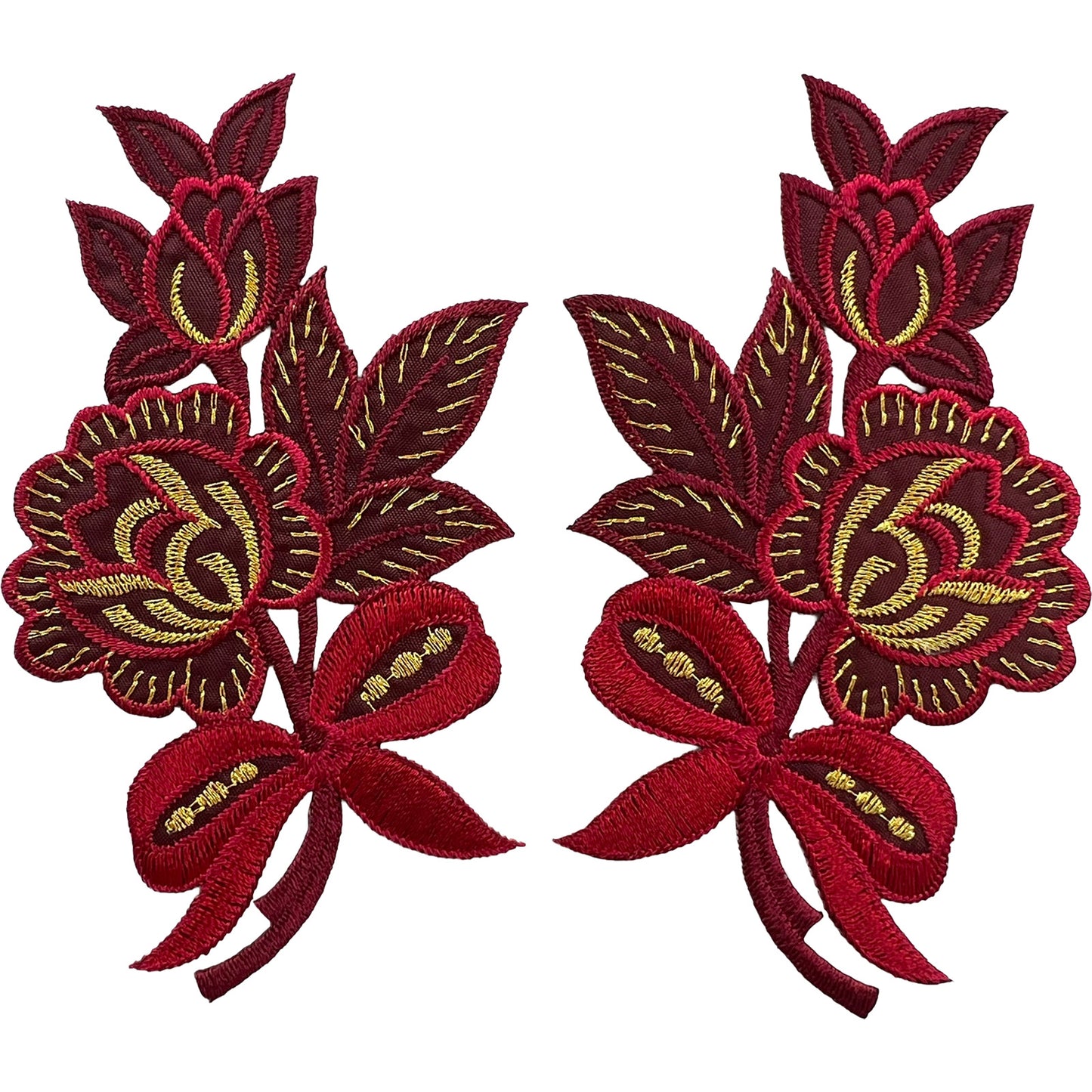 Pair of Red Flower Patches Iron On Sew On Clothes Crafts Bag Flowers Patch Badge