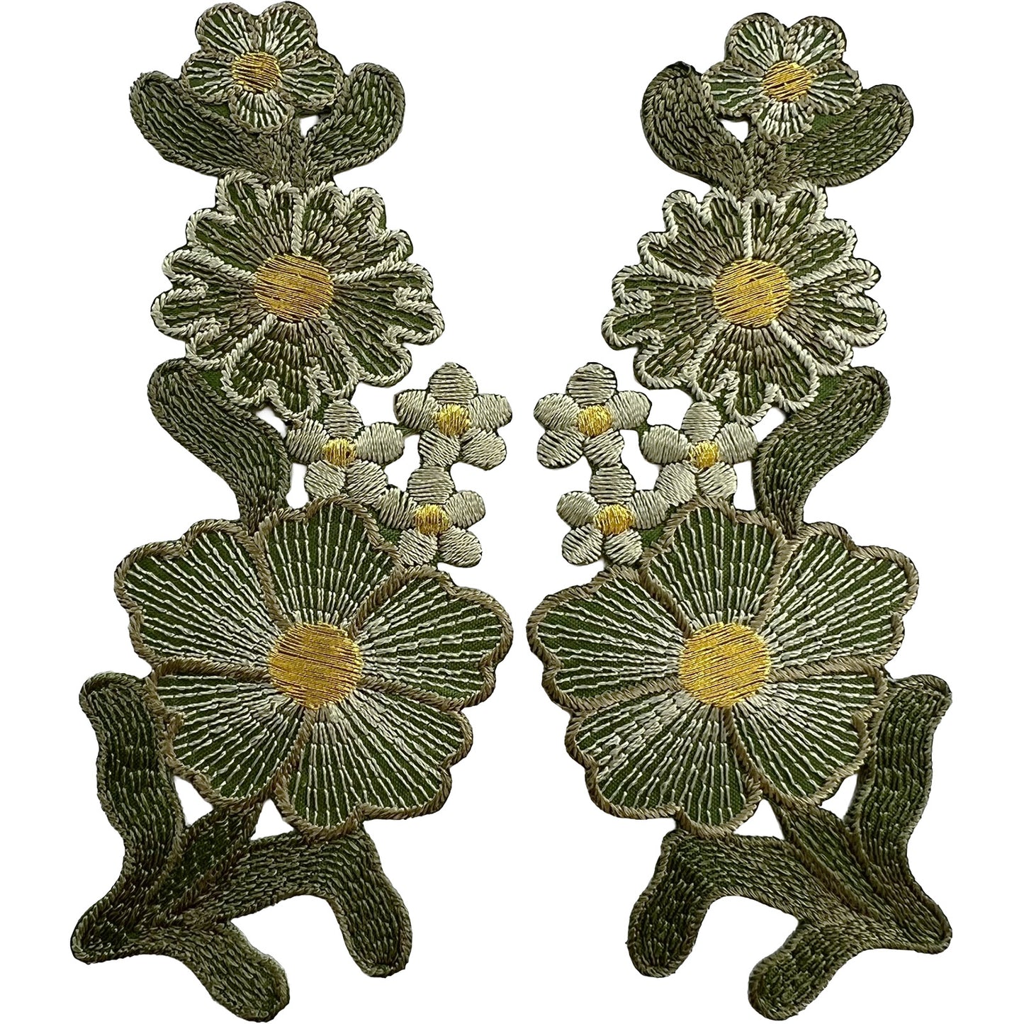 Pair of Green Flower Patches Iron Sew On Denim Jeans Jacket Flowers Patch Badge